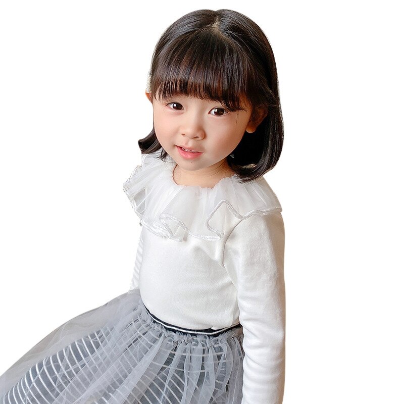 Lente Zomer Baby Meisjes Kant Collsr Effen Kleur Wit Prinses Overhemd