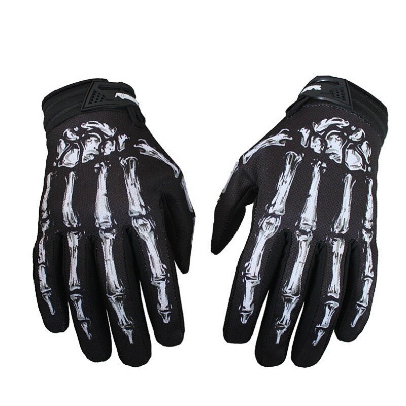 Mens Radfahrer Rennen Motorrad Handschuh Polyester Skelett Gothic Schädel Knochen Volle Finger Handschuhe 1