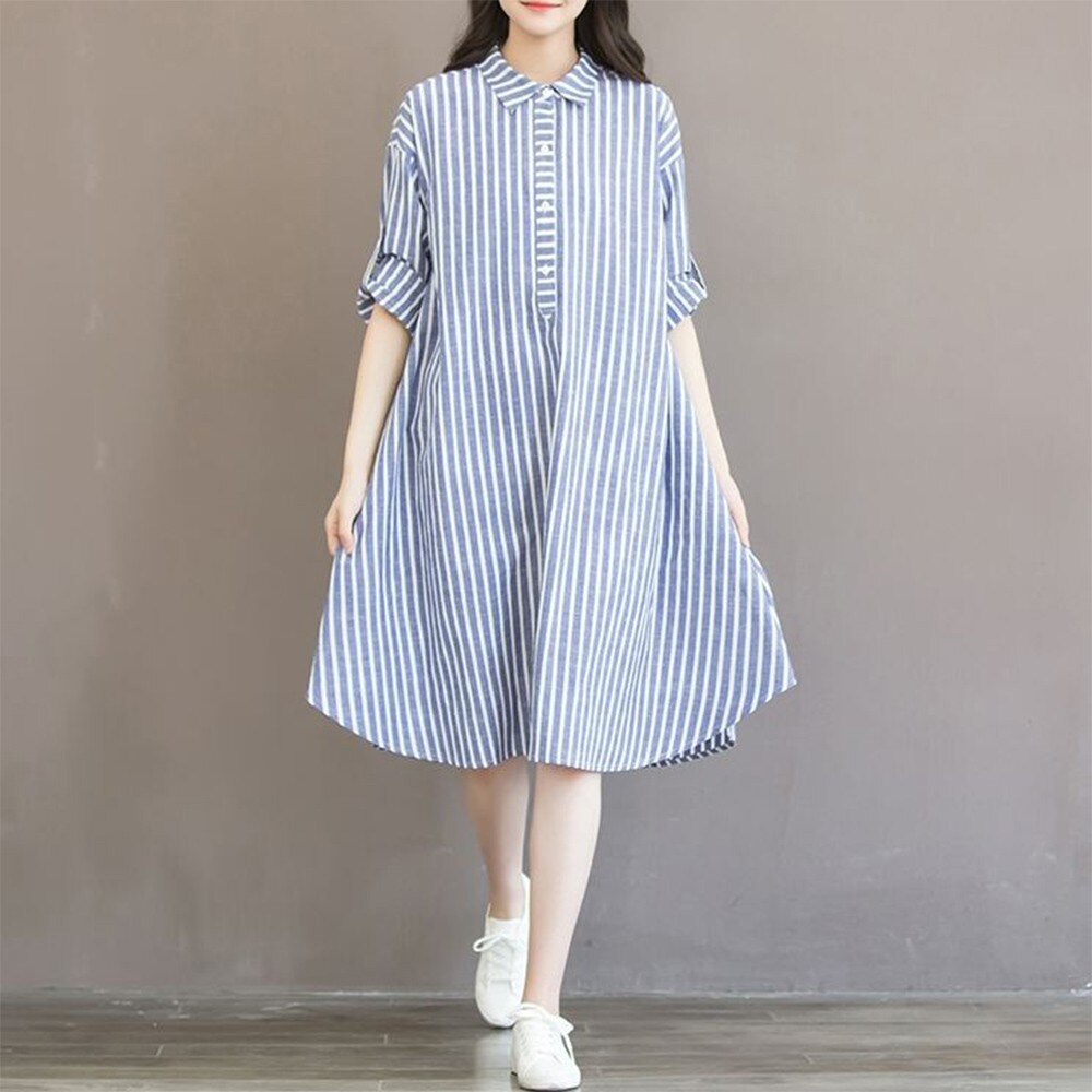 Summer Maternity Striped Dress Lining Dresses For Pregnant Women Clothes Turndown Collar Half Sleeve Pregnant Dresses Vestido: XXL
