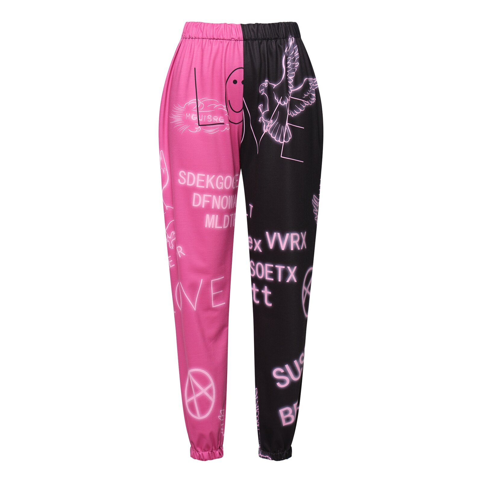 Women’s Wild Casual Trousers Trainning &amp; Exercise Pants Contrast Color Printing Mid-waist Beam Feet Pants S/M/L/XL: S / A