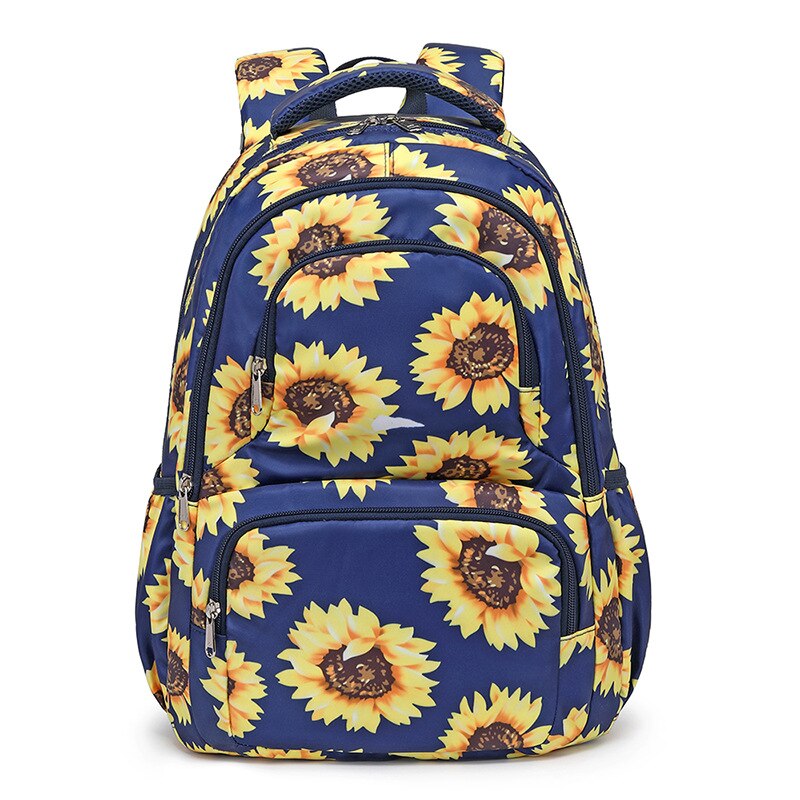 Kinderschooltassen voor meisjes, lichtgewicht waterdichte nylon rugzak, kinderboekentas met zonnebloemmotief, reflecterende strip rugzak: Blauw