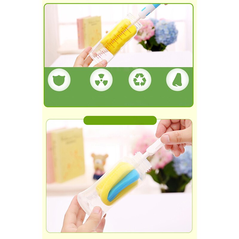 4pcs/set Sponge Plastic Bottle Brushes Cleaner Bottle Nipple Straw Brush Glass Milk Bottle Cleaning Brush Set