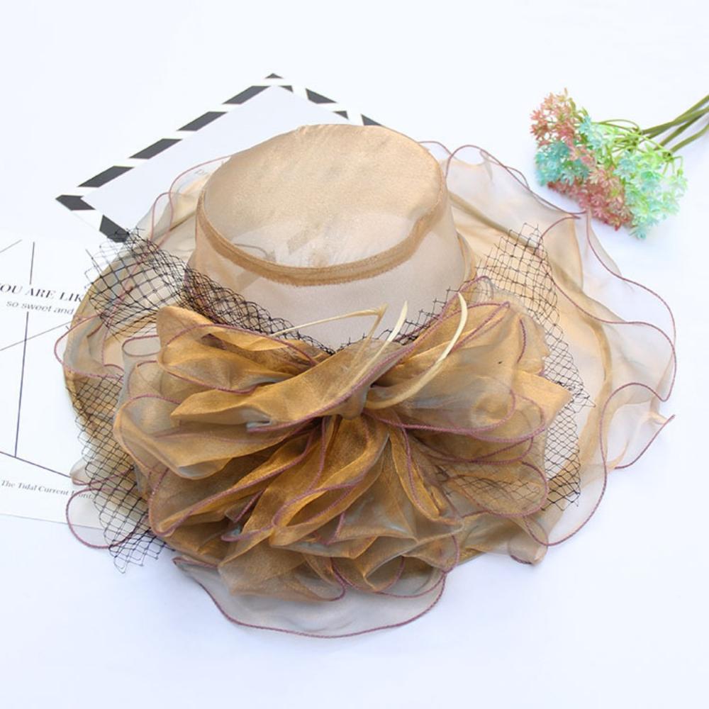 Wedding Hats For Bride Evening Organza Flower Sun Hat chapeau de mariage Wedding Accessories YSAN612: Khaki