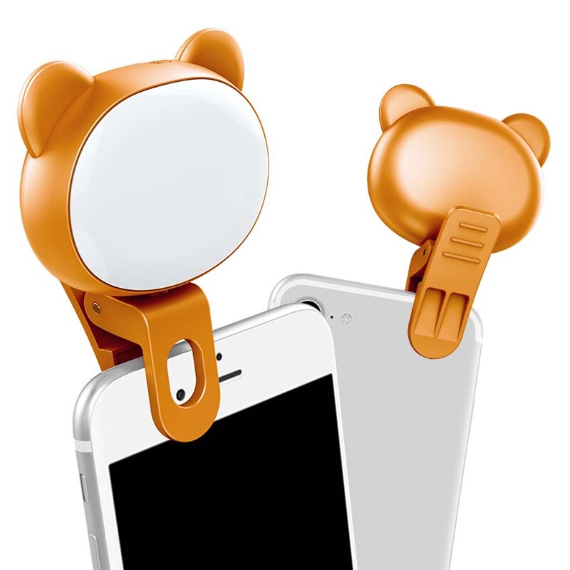 Mini Portable Clip-on Selfie Flash LED Mobile Phone Selfie Light for Night Q6PA: Brown
