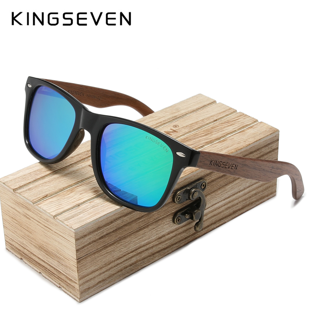KINGSEVEN-gafas de sol de madera Natural para hombre y mujer, lentes de sol polarizadas hechas a mano con espejo, UV400, 2023: Rojo