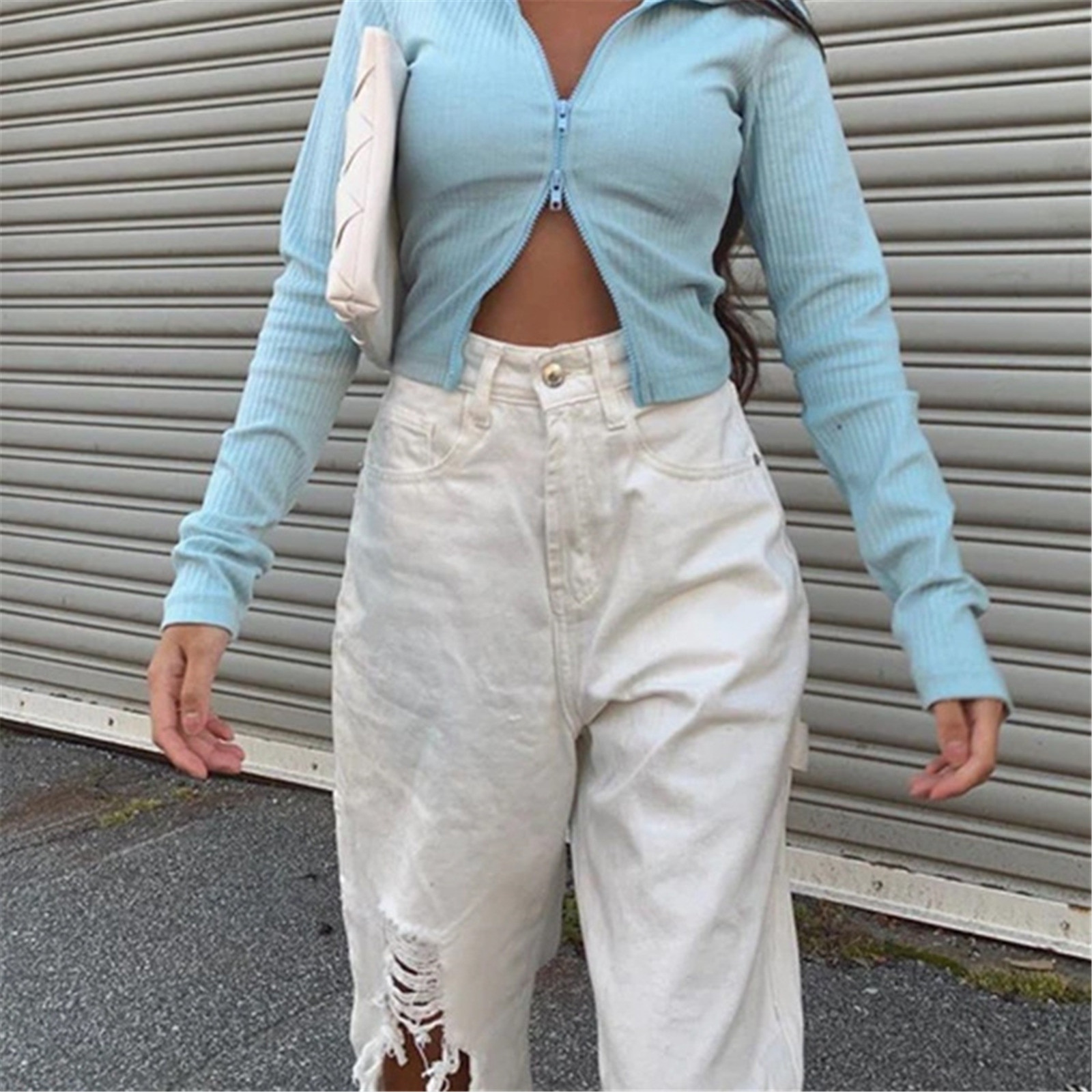 Taille mi copain ample détruit femme classique trou Baggy jean blanc femme Vintage pantalon jean large