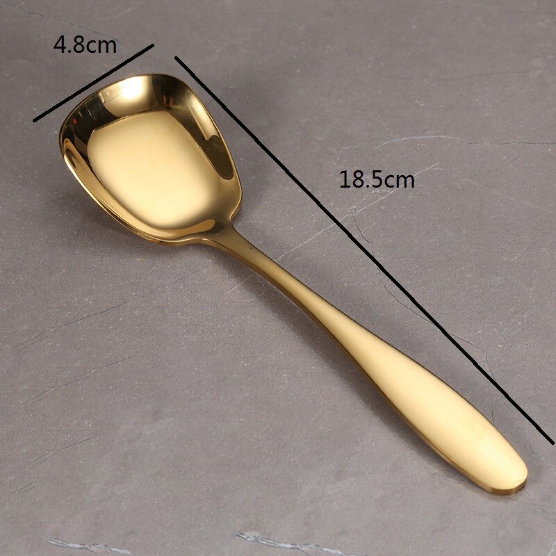 Cucchiaio quadrato cucchiaio da dolce in acciaio inossidabile cucchiai a fondo piatto grande medio piccola insalata posate zuppa stoviglie