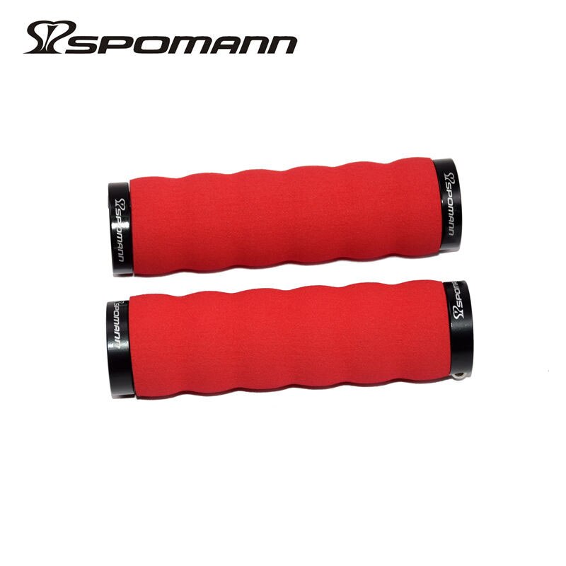 SPOMANN Soft Sponge Cycling Handlebar Grips MTB Road bicycle Alloy Integrated Lockable Grip Manopla Bike Bicicleta Parts 100g: Red (Black)