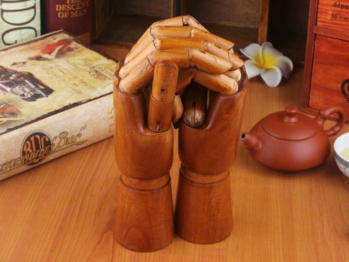1 pair Flexible joints of wooden mannequin hands, Display props for jewelry, Man's hands
