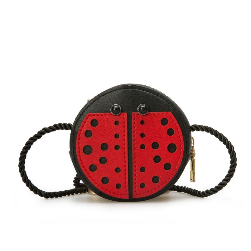 Cartoon Little Baby Girls Boys Messenger Bags Ladybug Mini Shoulder Bag Crossbody Kids Children PU Leather Purse Pouch Handbags: Red