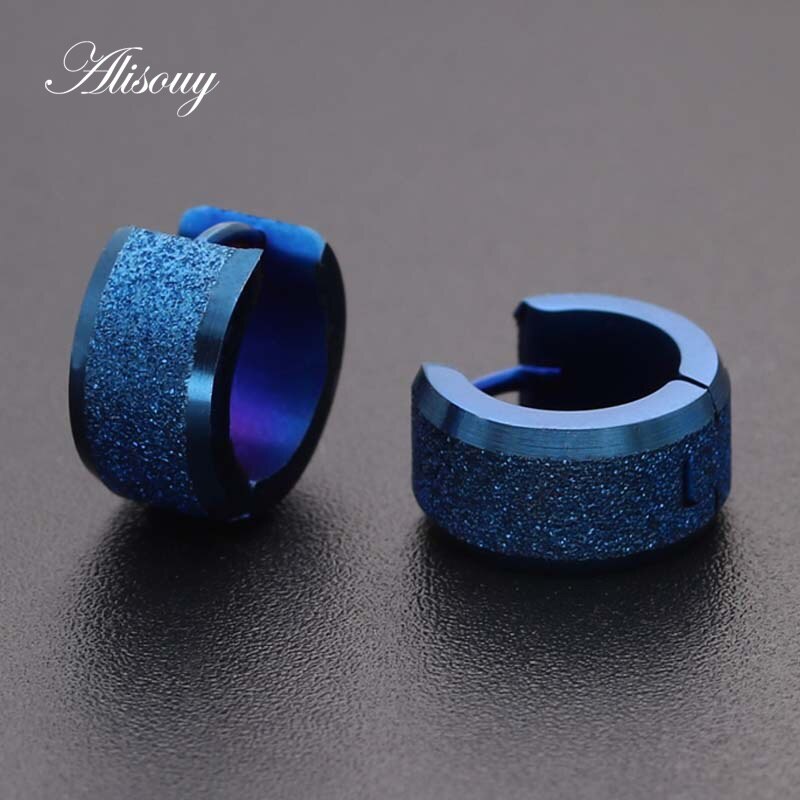 Alisouy Punk Männer Schwarz Edelstahl Band durchbohren Runde Ohrringe neutral Ohrring für Frauen Männer Schmuck Brincos unisex: Breite 7mm Blau