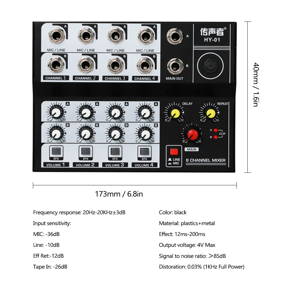 8 Channel Multifunctional USB Audio Mixer Portable Sound Mixer Home-use Dual Microphone Inputs Sound Mixer