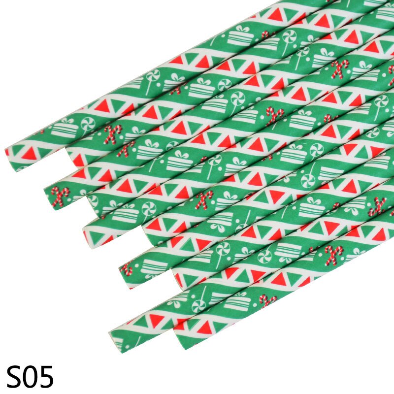 25 stuks kerst gestreepte papieren rietjes sneeuwvlok rietjes dinertafeldecoratie voor thuis jaar banket feestbenodigdheden navidad: S05