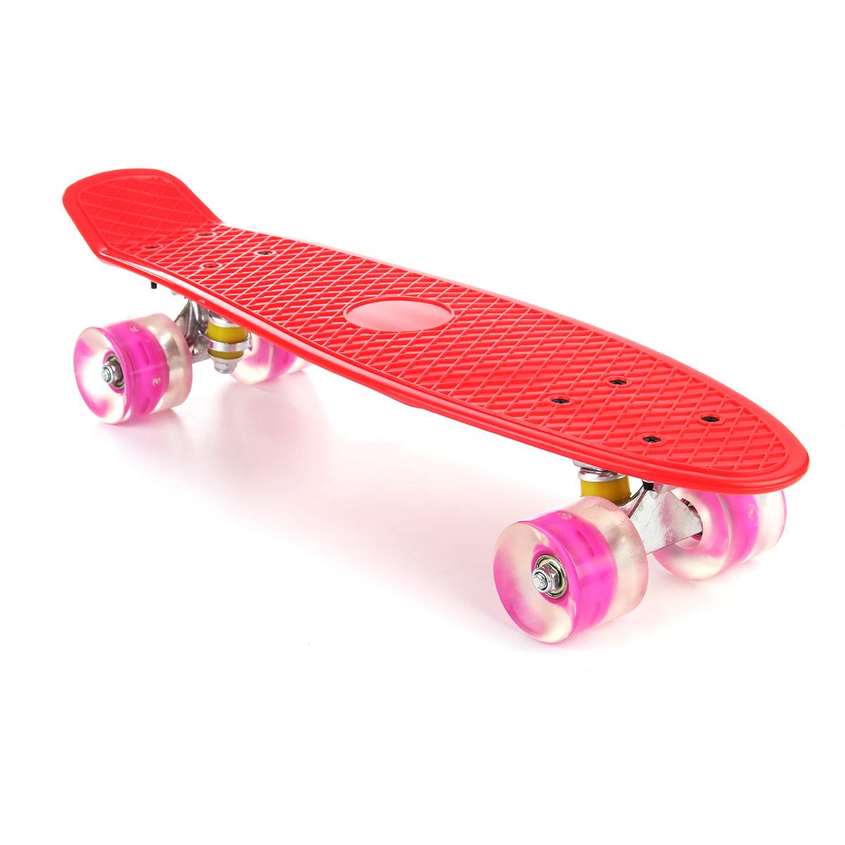 22 inches firehjulet mini longboard pastelfarve skateboard board skateboard med led blinkende hjul retro skateboard: Rød