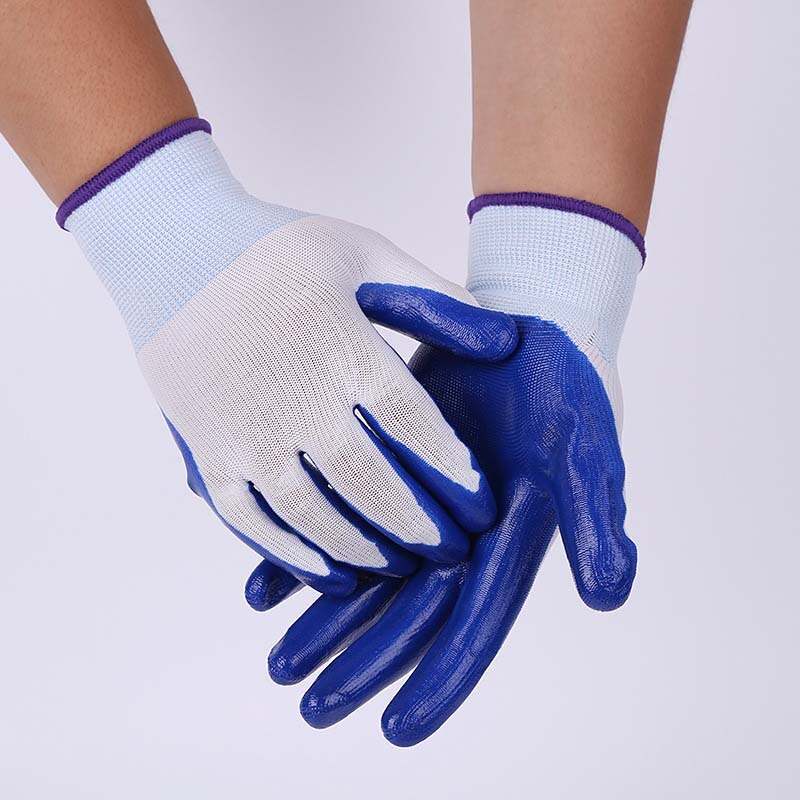 White yarn blue dipped gloves hanging rubber non-slip wear-resistant work protective gloves