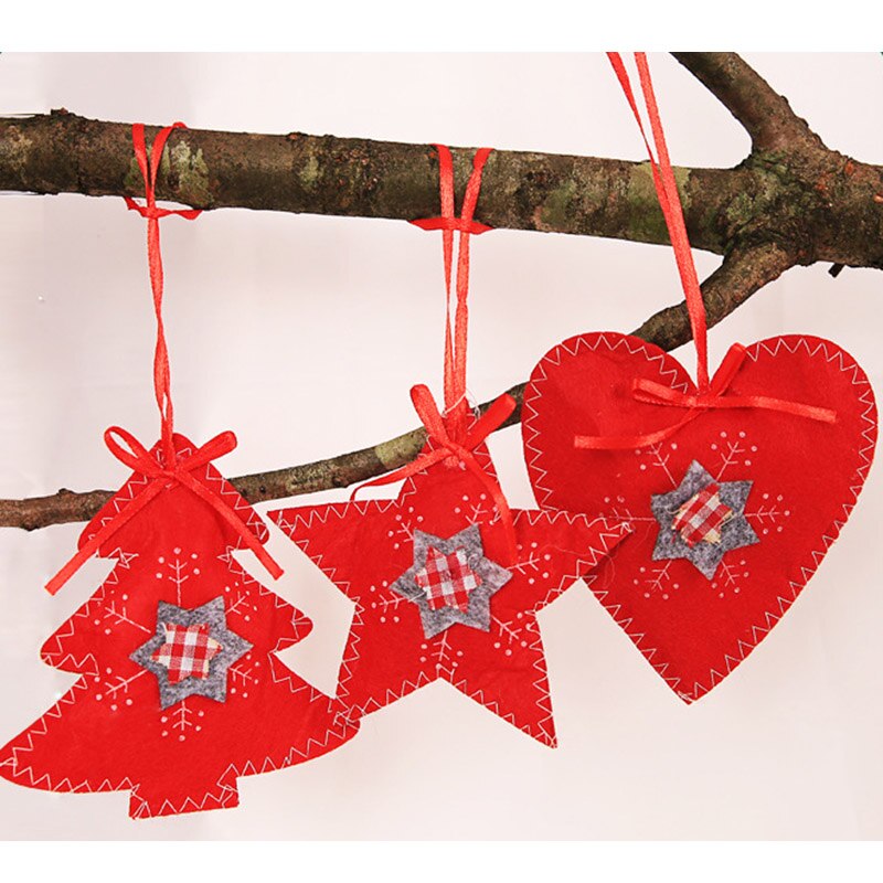 3 stk julestjerner hjerte træ vedhæng dekorationer juletræ hængende ornament  bm88