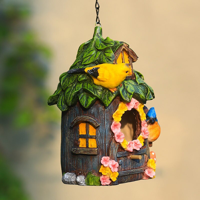 Pastoral Style Bird House Resin Crafts Outdoor Bird House Winter Warm Bird Nest Hanging Nest Garden Decoration