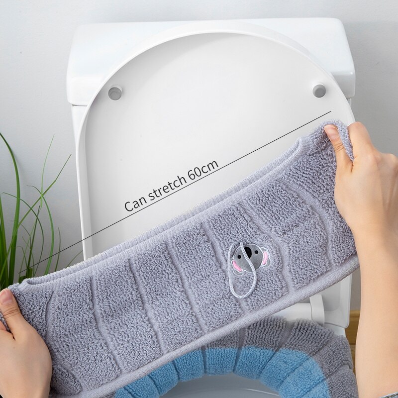 Housse de siège de toilette tricotée, chaude pour l'hiver, avec poignée, coussin de toilette en forme de O, accessoires de salle de bains