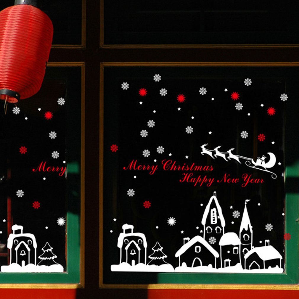 DLX0731 Snow Town Themed Display Window Wall Stickers Removable PVC Decals DIY Decorative Christmas Mural Home Ornaments