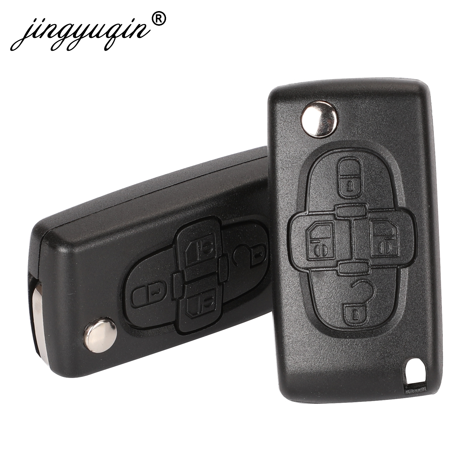 Jingyuqin 4 Knoppen Flip Floding Remote Key Fob Case Shell Fob Voor Peugeot 1007 Voor Citroen C8 Ongesneden Mes Met Groove Ce0523