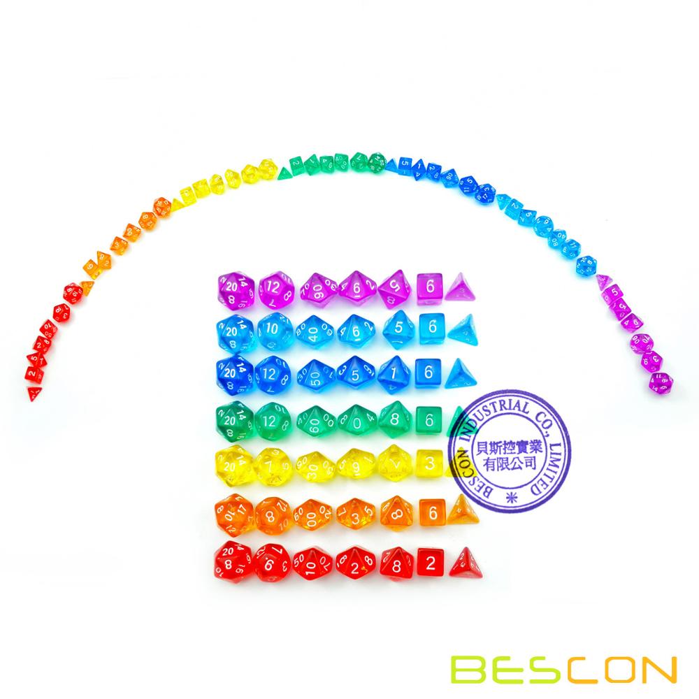 Bescon 49pz Arcobaleno Gemma mini Dadi Poliedrici impostato in Lungo Tubo, Arcobaleno RPG Dadi 7X7pz, mini Gemma Dadi impostato