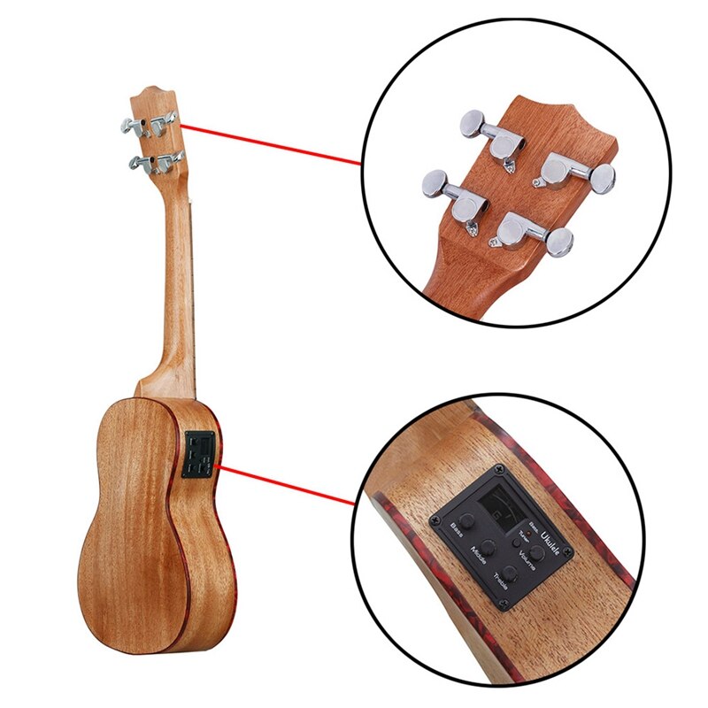 Irin 24 Inch Ukulele Ukelele Uke Kit Sapelihout Met Lcd Eq Inclusief Draagtas Capo Strings Band Vinger Maraca schoonmaken Cl