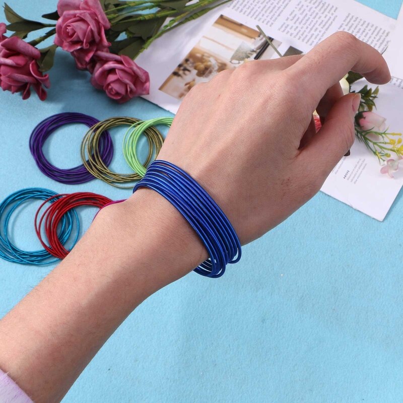 10x Colorful Spiral Bracelet Women Coil Jewelry Carbon Steel Wristband Guitar String Silver Metal Bangle Bracelet Girl H8WF