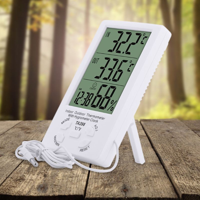 Indoor Outdoor Hygrometer Thermometer Big LCD Display Digital Weather Station Temperature Humidity Meter Probe Sensor