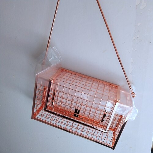 métal creux femmes épaule bandoulière sacs dames fête soirée sac de luxe femme sacs Cage sac à main embrayages: rose gold 2