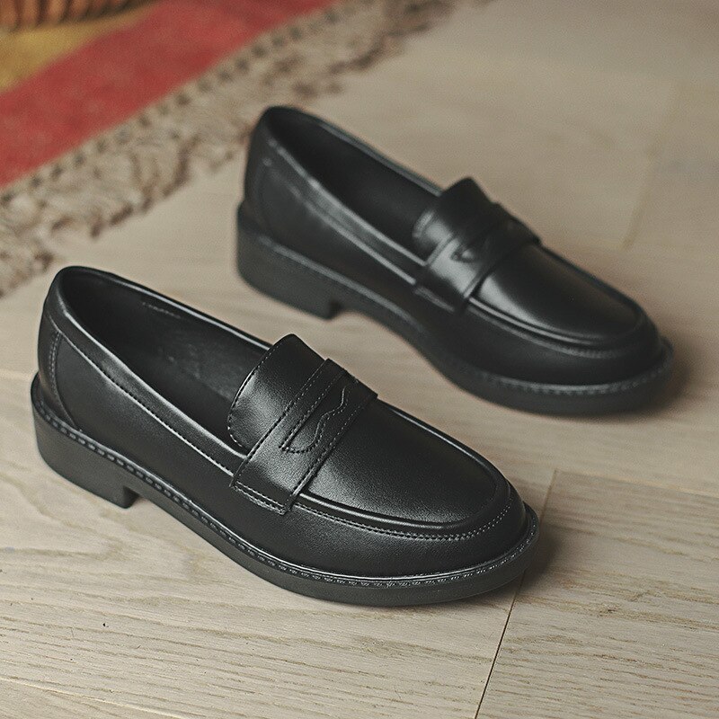 Zapatos planos negros para mujer, mocasines de piel sintética suaves y cómodos a la , calzado de trabajo, estilo,: 5