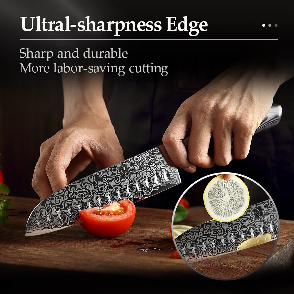 XINZUO 7"inch Japanese Chef's Knife 67 layer High Carbon Damascus Steel Kitchen Knives with Pakka Wood Handle Meat Santoku Knife