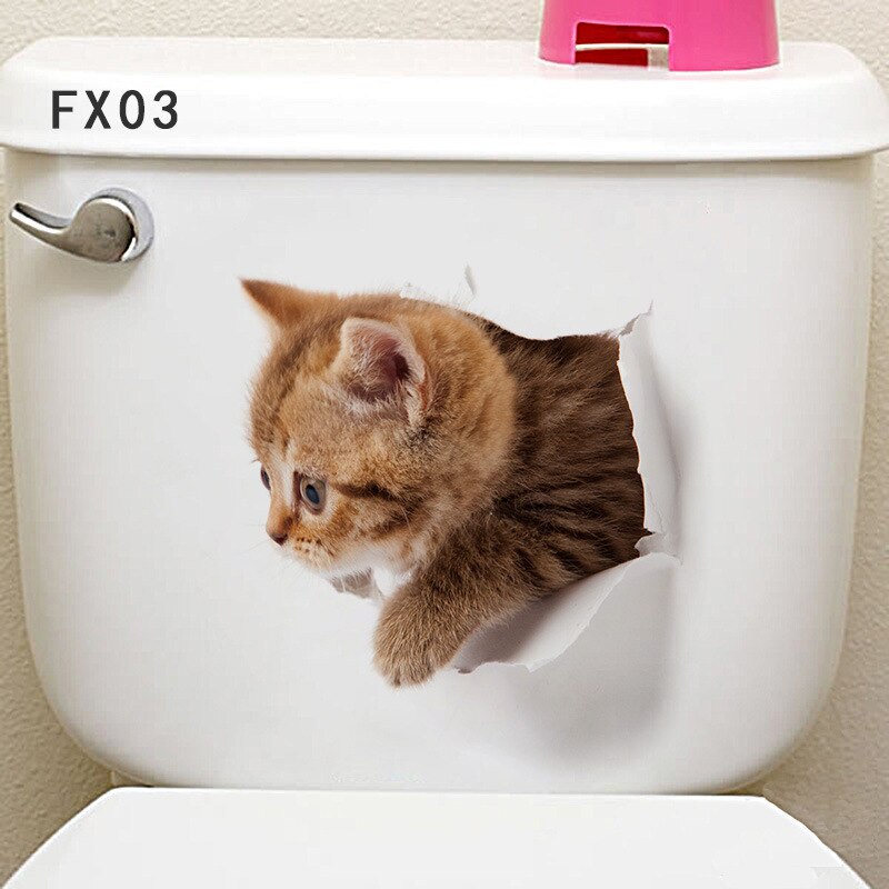 Grappige Hond Kat 3d Gat Wc Stickers Voor Wasruimte Huis Decoratie Diy Ainimals Pvc Muurschilderingen Cartoon Puppy Kitten Kids decals: C