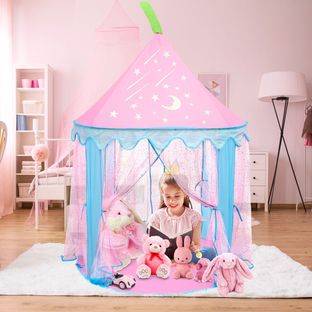 IBaseToy Dreamlike Prince Castle tenda pieghevole garza Playhouse bambini bambini tenda da gioco al coperto 105x105x140