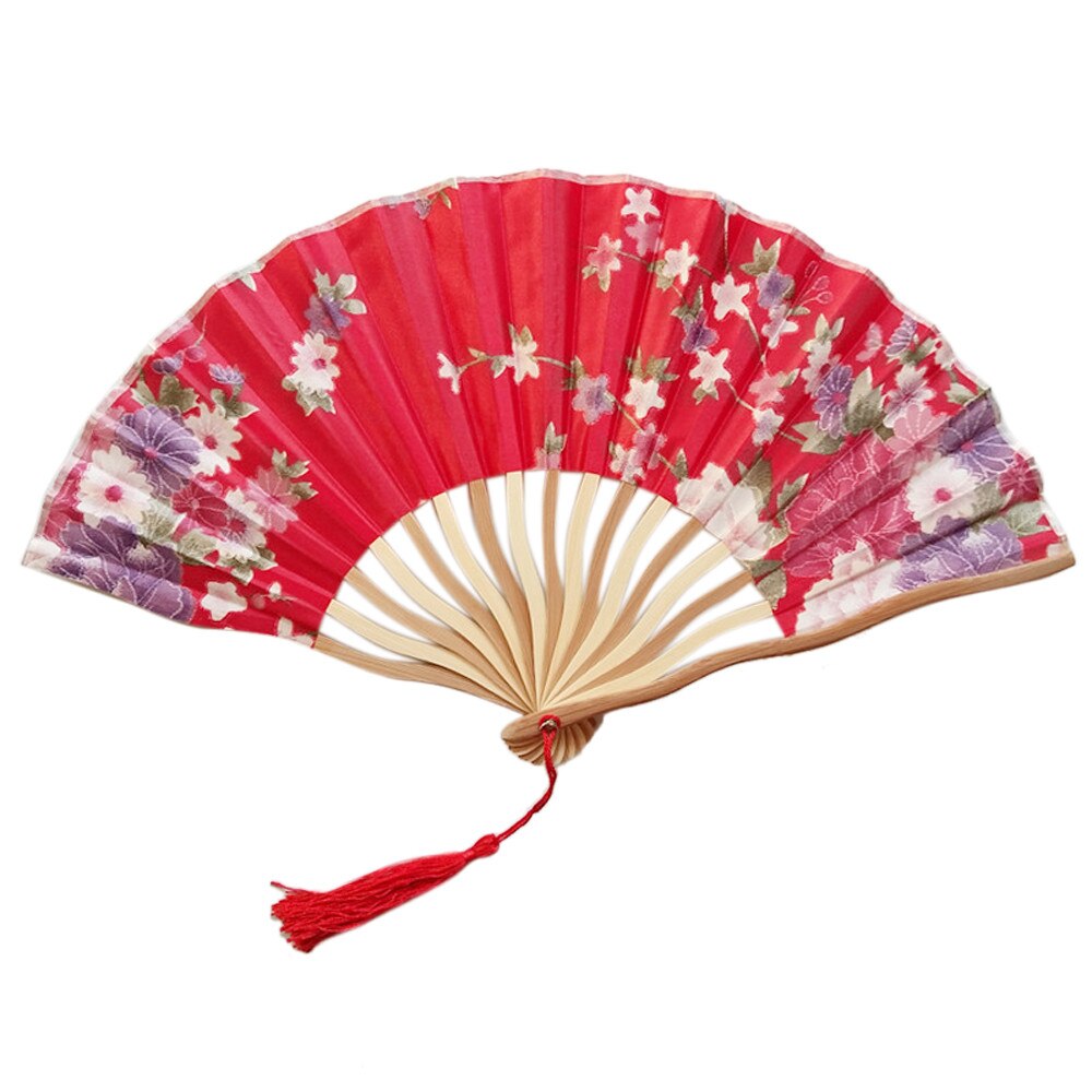 Silk Chinese Fan Folding Hand Held Silk Bamboo Prints Fan Japanese Series Vintage Retro Style Handmade Fan #LR1: C