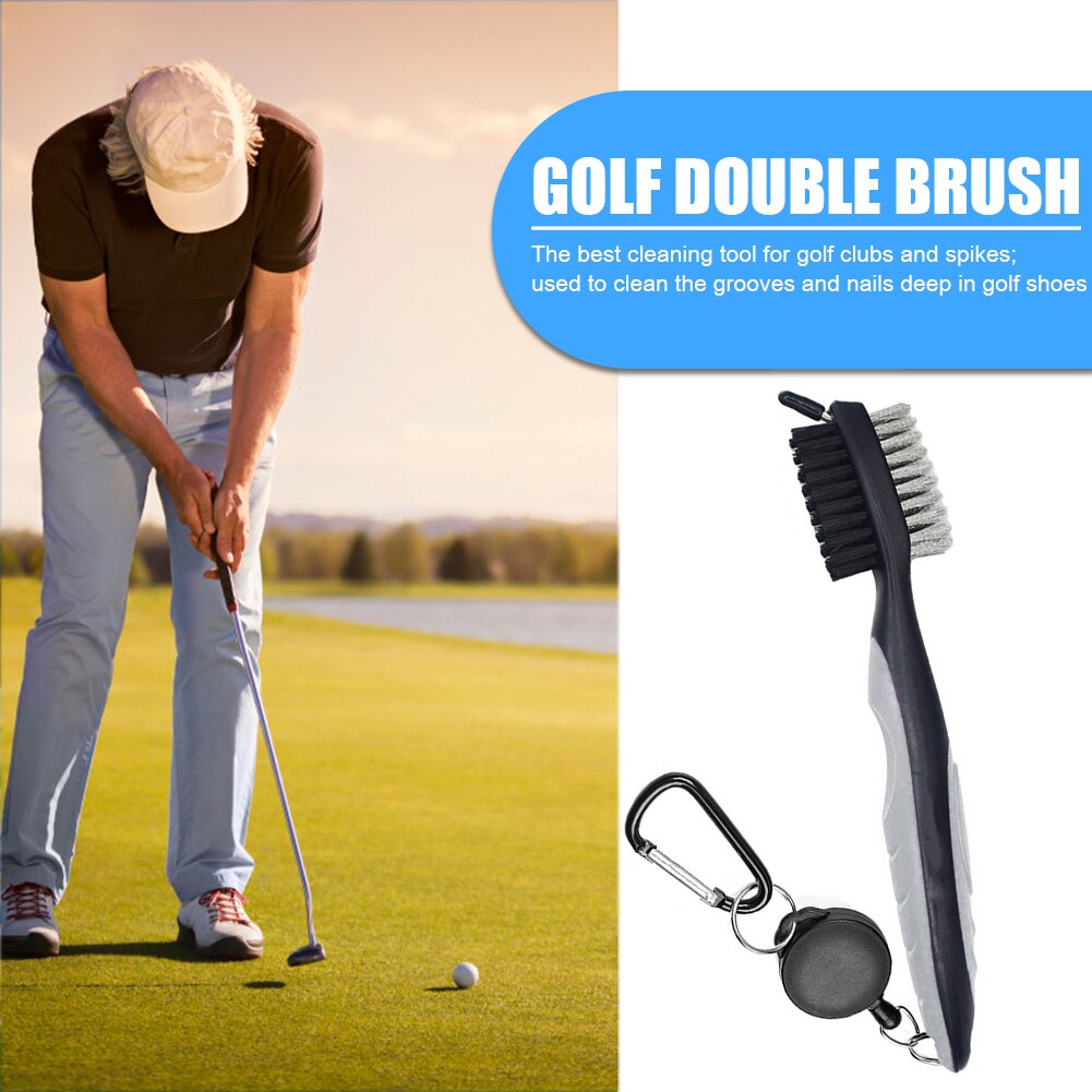 Intrekbare Golf Club Brush Groove Cleaner Met Intrekbare Zip-Lijn En Aluminium Karabijnhaak Cleaning Tools