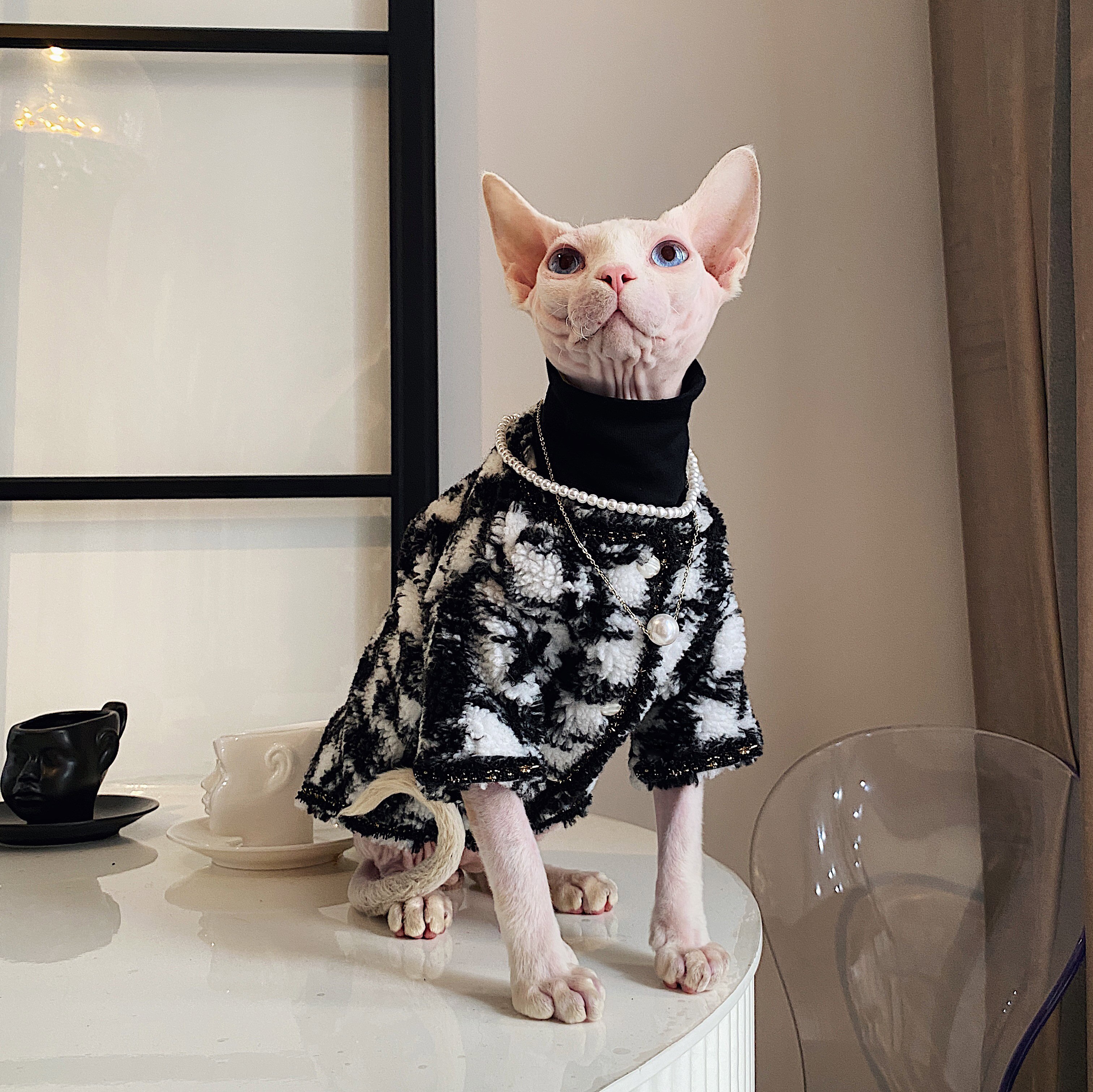 Senaste sphynx kattkläder ulltröja med valfritt pärlhalsband