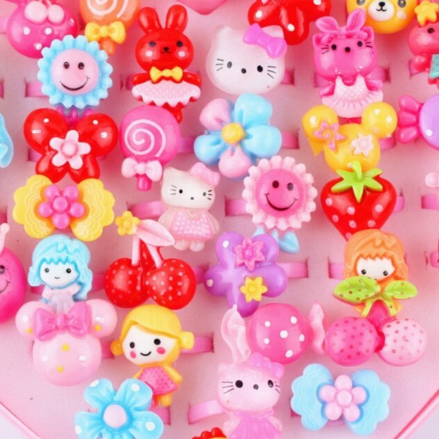 10pz Del bambino Delle Ragazze di stili Misti Animale Del Fumetto di verzura e di frutta Bella di colore Della Caramella Animali Del Fiore Del Fumetto per Bambini/bambini anello: Candy colori