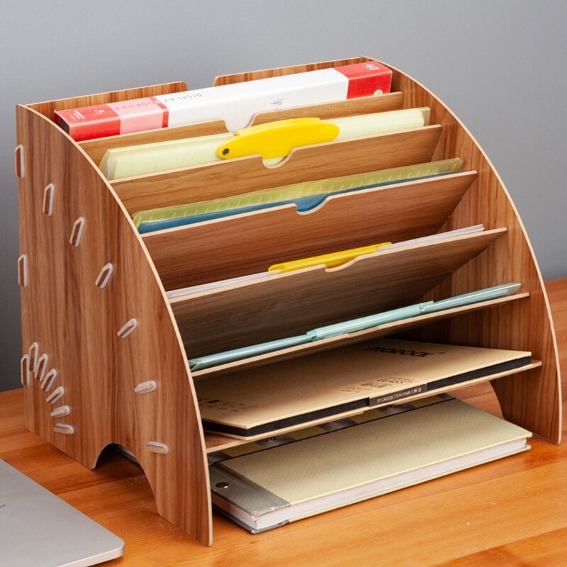 Fan-Shaped Wooden Desktop File Holder Office Desk Organizer Document File Cabinet Magazine Book Shelf Stationery Storage Supply