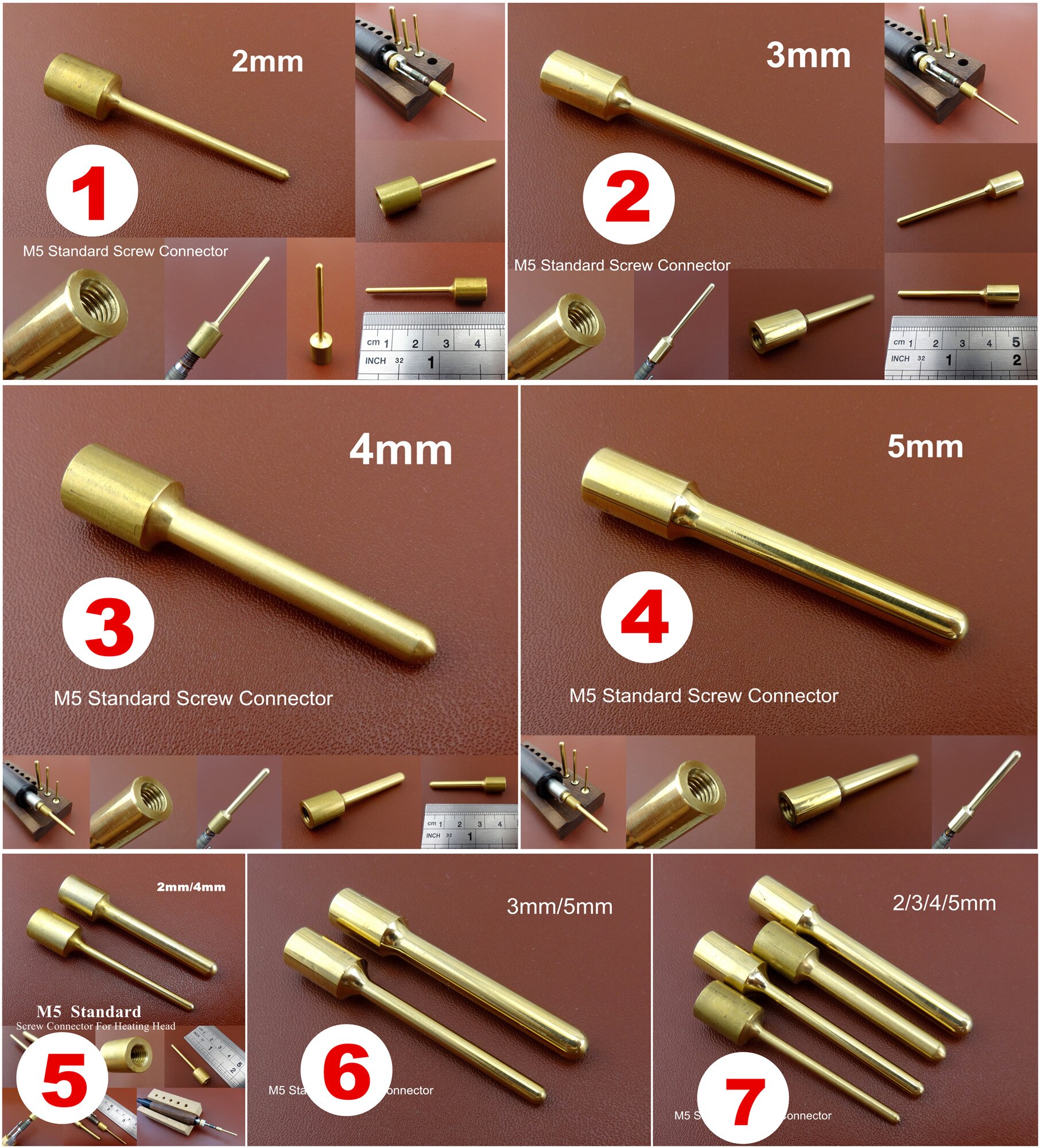 7kinds Leather Craft Electric Edge Crease Machine Watch Strap Holes Burnisher Iron Heat Tip Tool No Handle, No Holder Included.