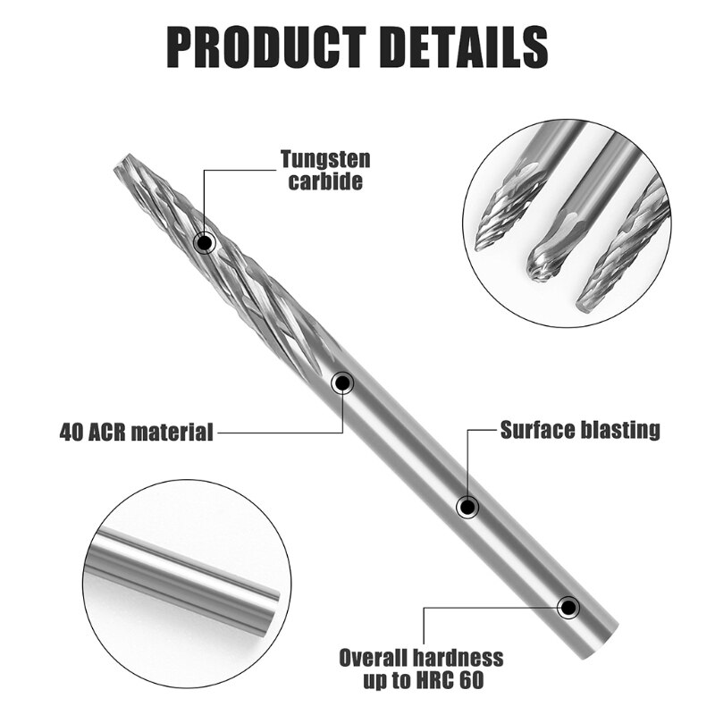 Tungsten Carbide Rotary Files Set 10 Pcs Rotary Accessories Wood Metal Stone's Carving Engraving Drilling