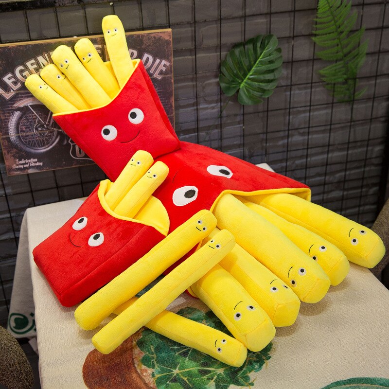 Juguetes de peluche con dibujos de patatas fritas para niños, relleno suave de felpa, almohada de abrazo, bolsa divertida de patatas fritas, creativos