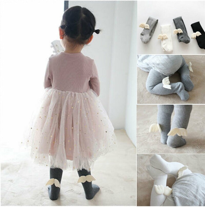 Newborn Infant Baby Girl Pantyhose with Wings Baby Tights Leggings Pure Color Soft Cotton Stockings Slim Leggings Lovely Tights