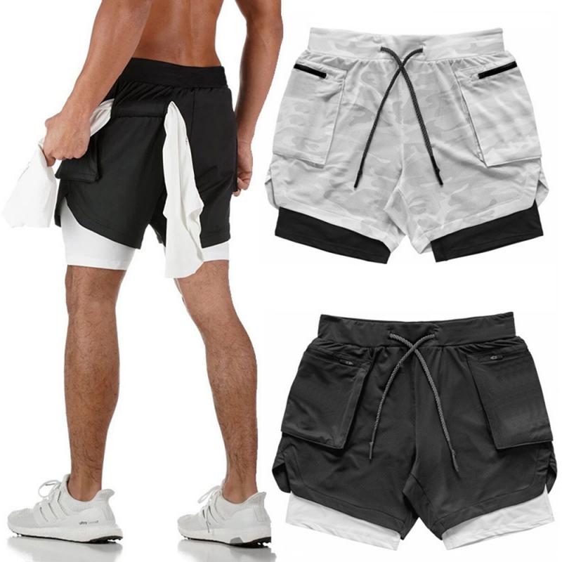 Sports Shorts Large Mesh Drawstring Quick Drying Double Deck Camouflage Pants Training Capris Summer Casual Shorts