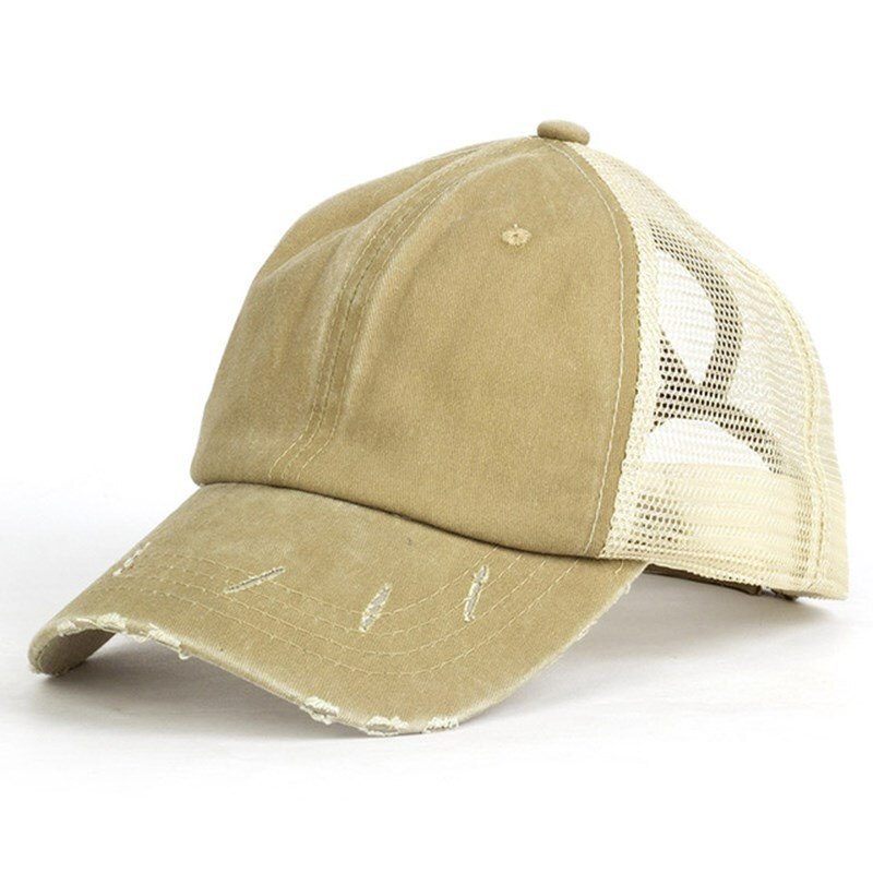 Mesh Ademende Zomer Paardenstaart Zonnehoed Dames Baseball Cap Gewassen Katoenen Pet Motorkap Leuke Hoed: Khaki