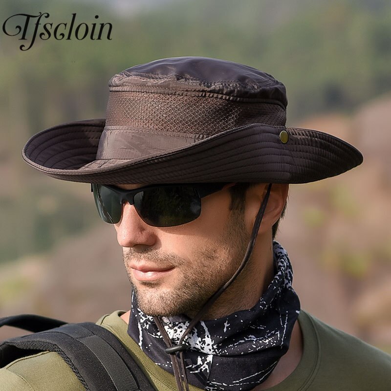 Outdoor Vissen Wandelen Hoed Heren Zomer Zonnehoed Visser Hoed Mesh Ademend Anti-Uv Grote Brede Rand Zon Bescherming cap