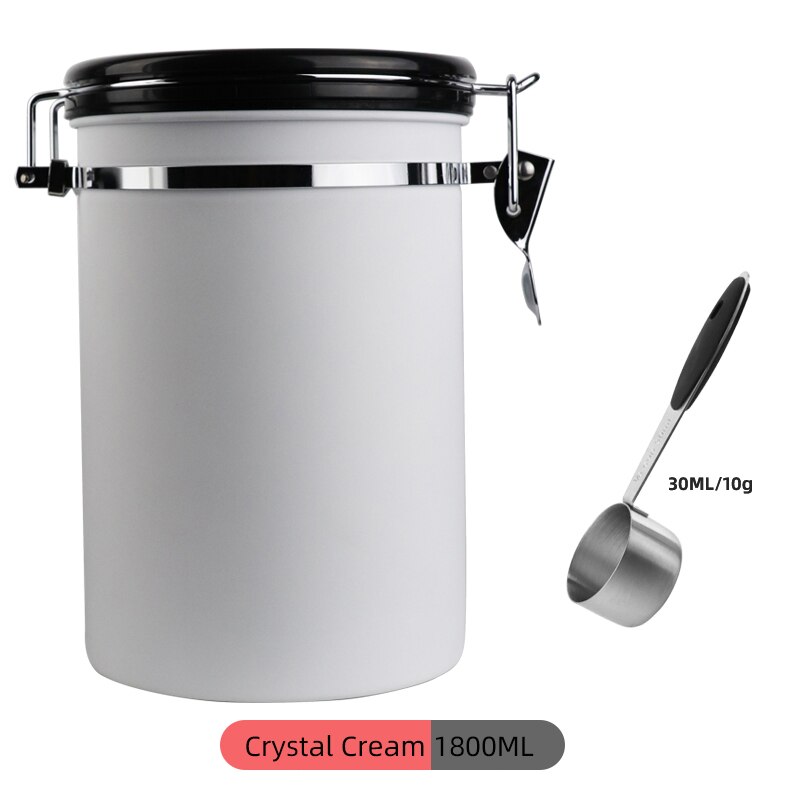 Stainless Steel Coffee Bean Sealed Tank Coffee Storage Tank With Exhaust Valve Dried Fruit Sealed Box Black 800Ml: Cream 1800ML