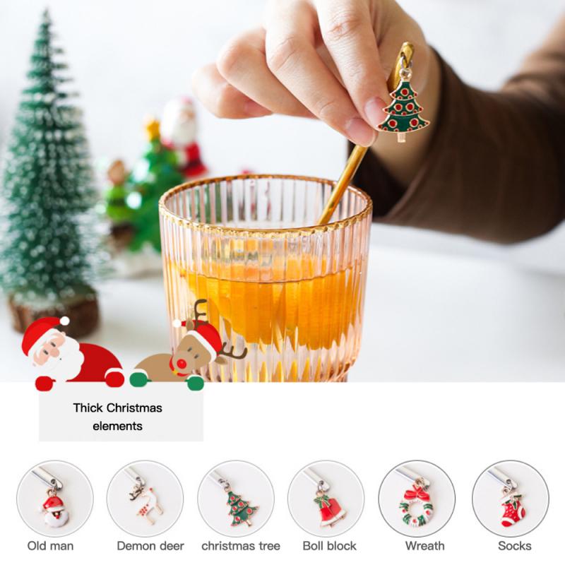 Year Metal Merry Christmas Spoons Xmas Party Tableware Ornaments Christmas Decorations Coffee Dessert Spoon Home Table