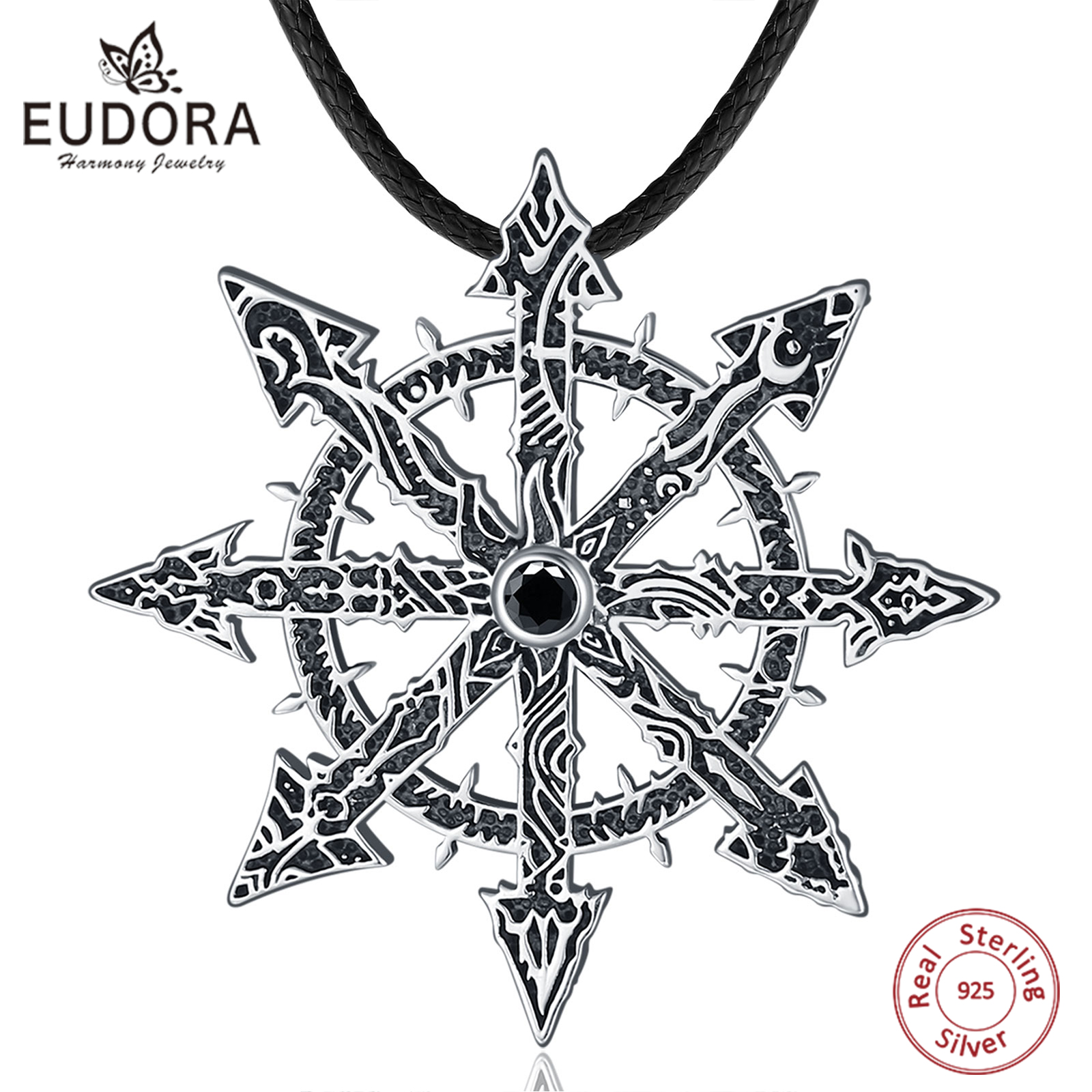 Eudora-colgante de estrella del caos de Plata de Ley 925, colgante mágico de estrella del caos, amuleto de rueda del caos de Kabbalah, joyería Punk para hombre
