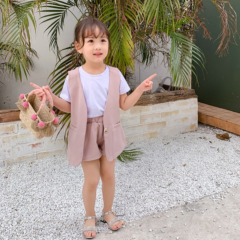 Brand Toddler Girl's 3 Pcs Clothes Set Summer Vest +short Sleeve T Shirt + Pants Kids Clothing Suit Cool Outfits