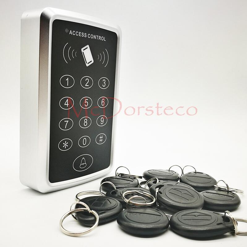 Standalone Access Controller with 10pcs EM keychains RFID Access Control Keypad digital panel Card Reader For Door Lock System: Black Keyfobs